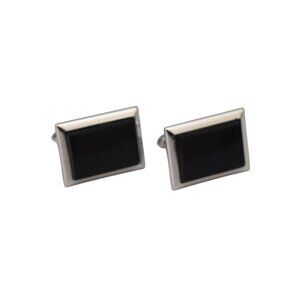 Silver and Black Rectangular Cufflinks Mens Jewelry